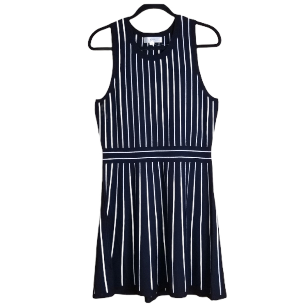Ann Taylor Loft Black Striped Sleeveless Dress  M